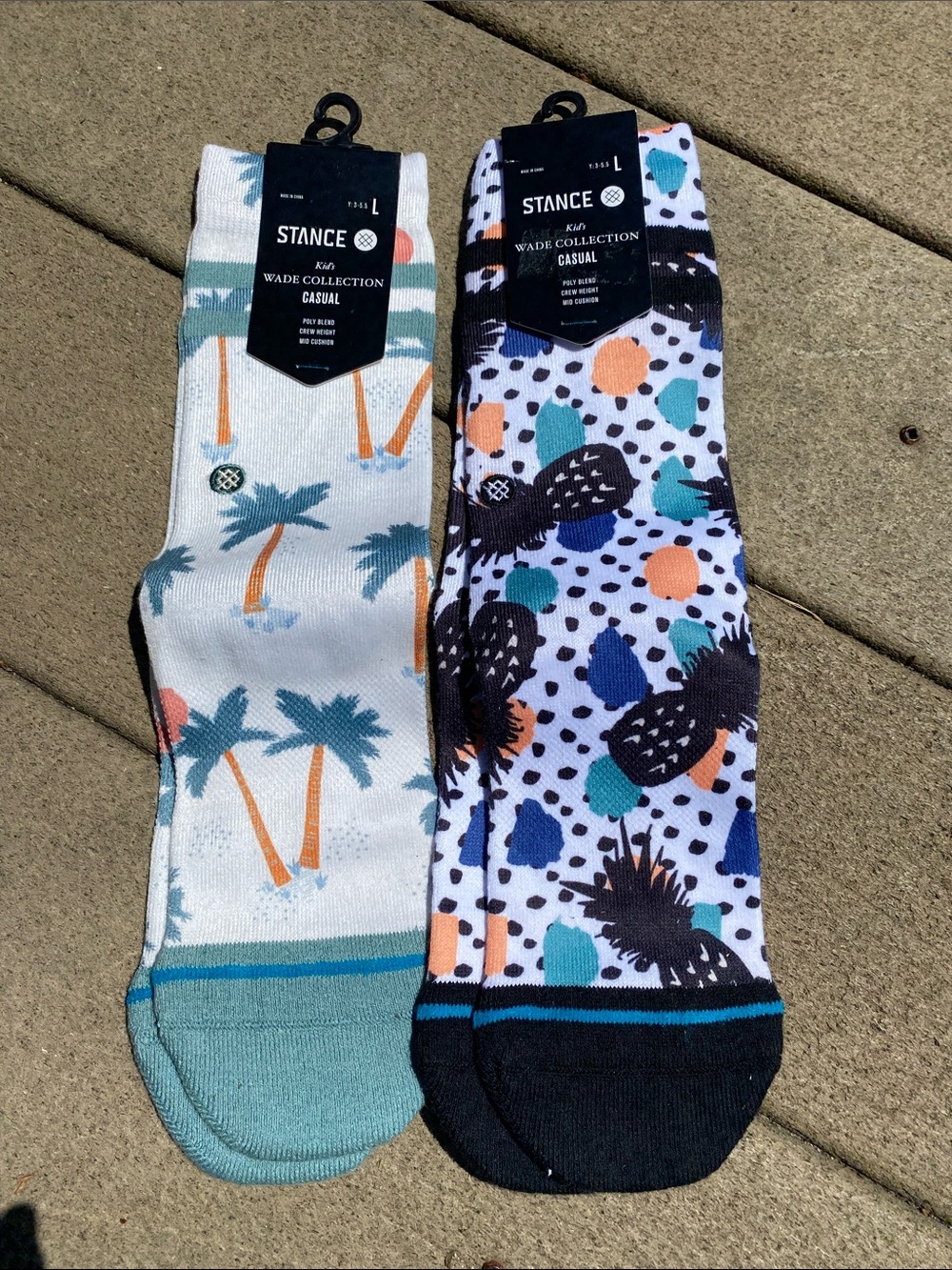 Stance Kids youth large Patterned Crew Socks - 2 pairs